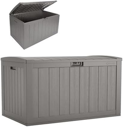 suncast xl resin deck box, 134 gal, with shown in use