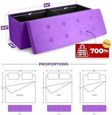 sorbus collapsible storage ottoman bench (purple, 15" d, close-up detail