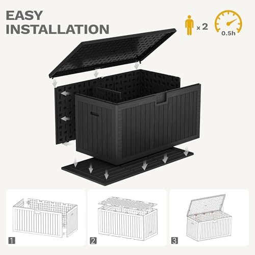 dwvo 260 gallon resin outdoor storage box, xxl showing dimensions