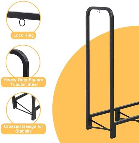 werph 12ft firewood rack outdoor, heavy duty firewood, side view