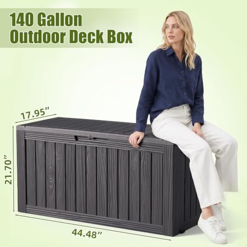 140gal outdoor storage box with portable wheels, waterproof, side view