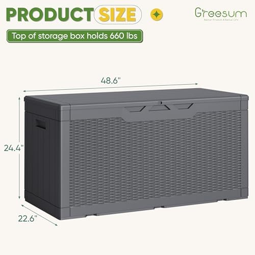 greesum outdoor storage box 100 gallon storage bin on a desk or shelf