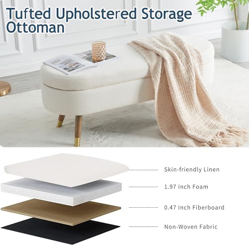 iafike oval storage bench 43.5" ottoman bench upholstered showing dimensions
