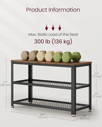 vasagle 3-tier shoe rack, storage bench with metal, close-up detail