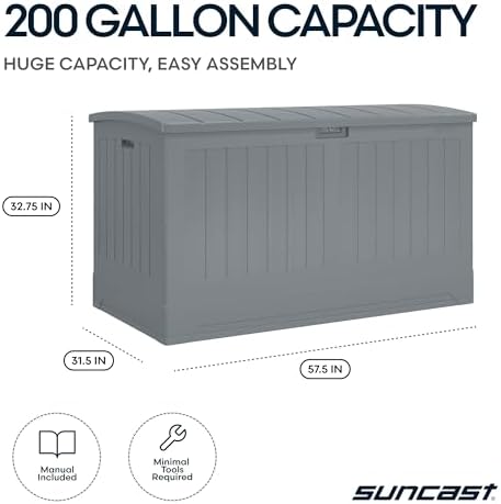 suncast xl deck box, 200 gal, all weather, close-up detail