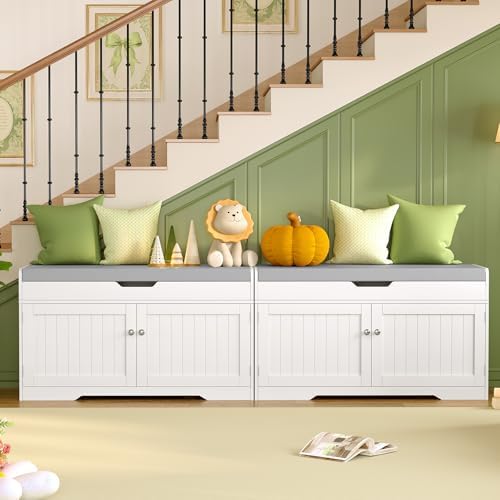 teenfon 2-tier storage bench, shoe bench with adjustable shown in use