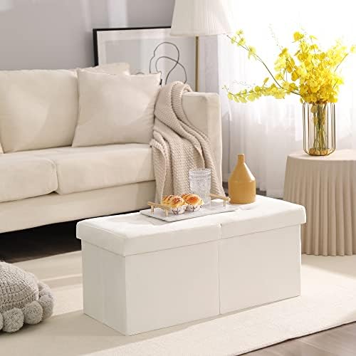 storage ottoman bench foldable footrest foot stool, 30" shown in use