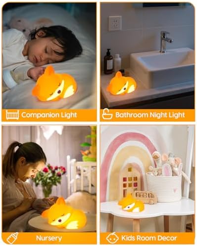 Amaredom Fox Night Light, Cute Fox Lamp, Silicone Dimmable Nursery Nightlight, Rechargeable LED Bedside Lamp with 20 Minutes Timer & Tap Control for Bedrooms, Living Room