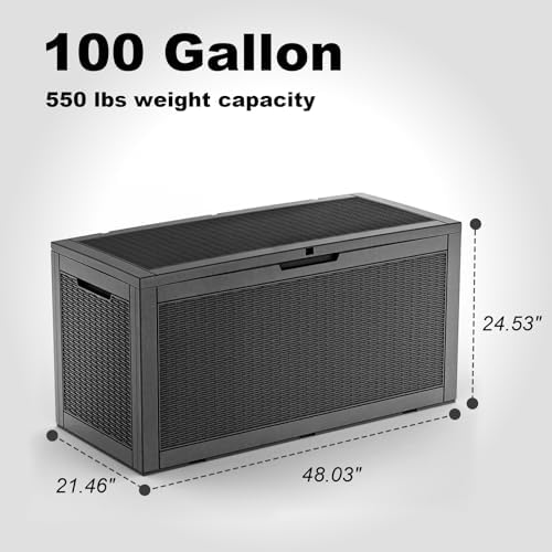 patiozen 100 gallon deck box lockable waterproof outdoor shown in use