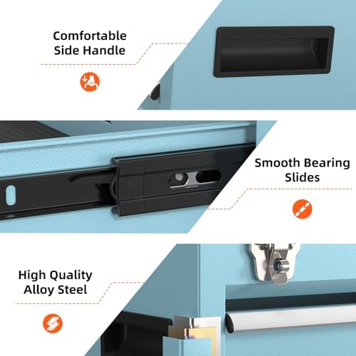 portable metal tool box – 3 drawers lockable showing dimensions