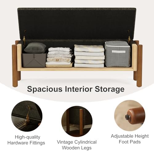 storage ottoman bench, end of bed bench for, side view