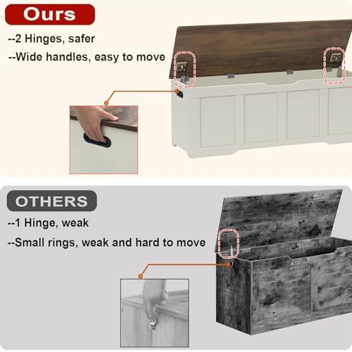 timberer 47.2" storage chest extra large storage bench showing dimensions