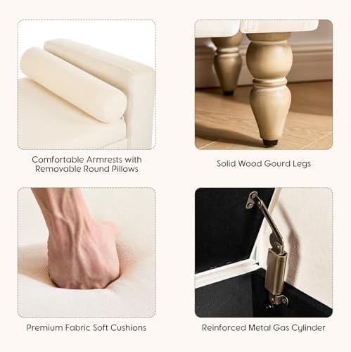 storage ottoman bench, upholstered end of bed bench, side view
