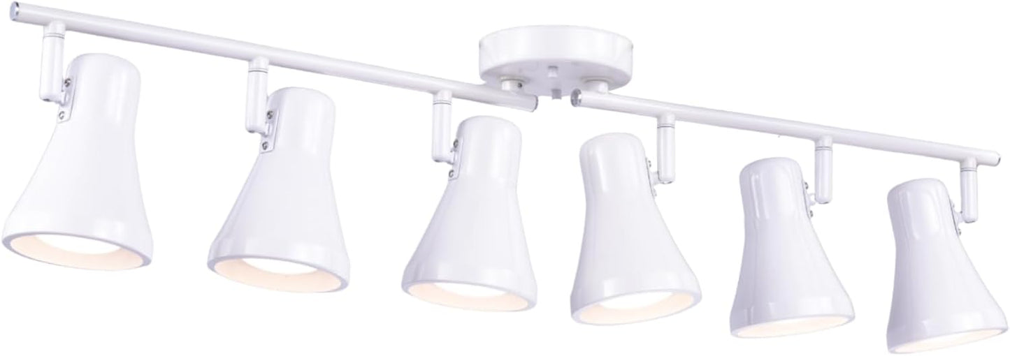 Foldable Track Lighting Fixtures, 6 Way Pivot Shade Ceiling LED Lights,Modern White Rotatable Bar Spotlight for Kitchen Island Hallway Dining Living Room Bedroom,E26 R20 Bulb Not Included