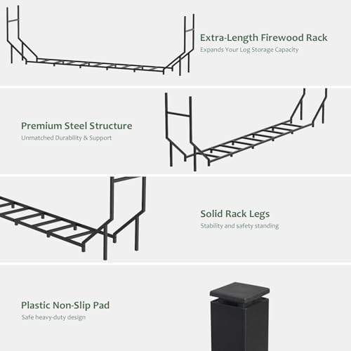 caduke 8.2ft firewood rack outdoor & indoor, heavy, side view