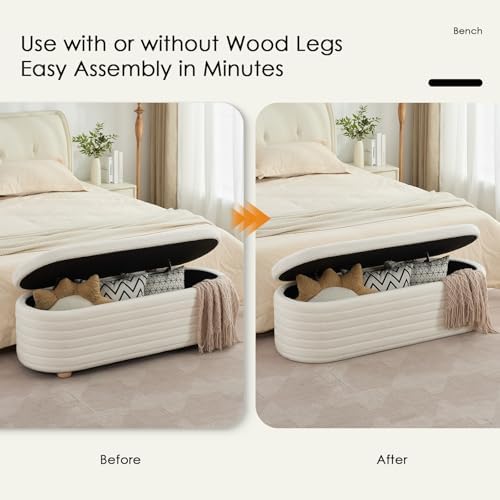 53" modern storage ottoman bench, white sherpa, package contents