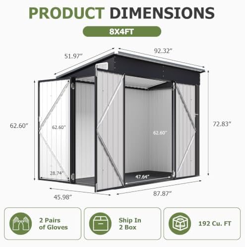 aoxun 7.5'x4' outdoor storage shed with 3 doors shown in use