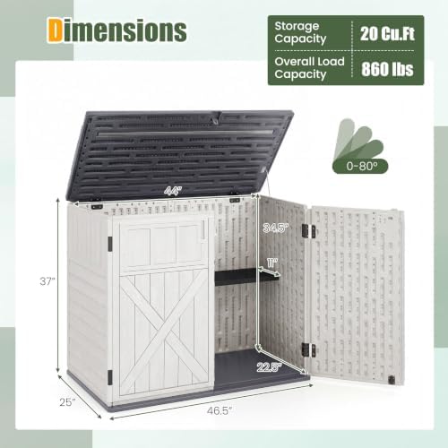 dreamade horizontal outdoor storage cabinet, 20 cu.ft resin, close-up detail
