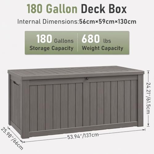151 gal deck box, outdoor storage box waterproof, front angle view