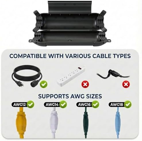 Yojoe 2 Pack Compact Outdoor Extension Cord Cover Waterproof Electrical Safety Box for Extension Cord Plug, IP44 Water-Resistant, Lightweight & Portable for Holiday Lights, Garden Tools, Outdoor Use