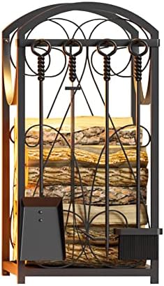 kingson firewood rack indoor/outdoor log holder, black, view 9
