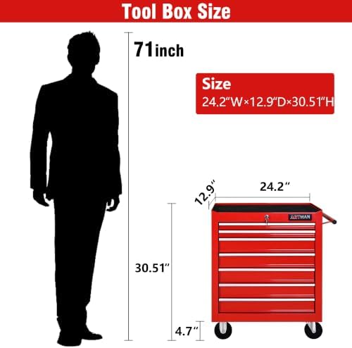 7 drawers rolling tool cart on wheels, multifunctional, close-up detail