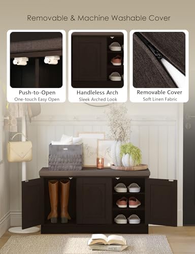 dinzi lvj shoe storage bench with cushion, door on a desk or shelf