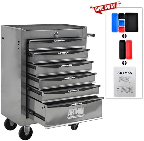 ryh 6 drawers rolling tool chest(silver, 6 drawers（30.5"h on a desk or shelf