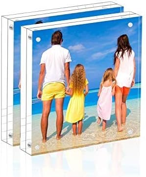 Meetu Acrylic 5x5 Picture Frame 2 Pack Clear Two Sided Desk Photo Frame by Meetu