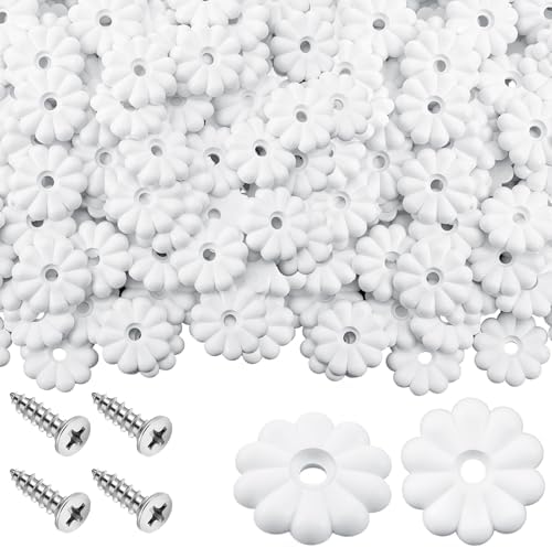 CroBlissful 30 Pack Rosette Washers with Screws, Mobile Home/RV Ceiling Rosette Buttons, Diameter 1-1/8 Inch Decorative Washers (White)