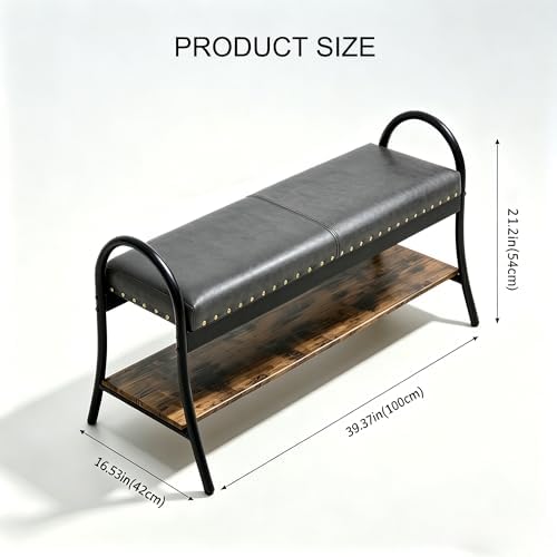 forteek 39.4" shoe bench with shelf, industrial faux shown in use