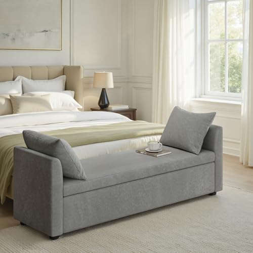 hulala home 59" storage bench with 2 throw, front angle view