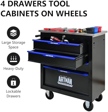 4-drawer heavy-duty rolling steel tool cart with handle&wheels, package contents