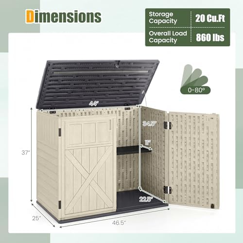 dreamade horizontal outdoor storage cabinet, 20 cu.ft resin, close-up detail