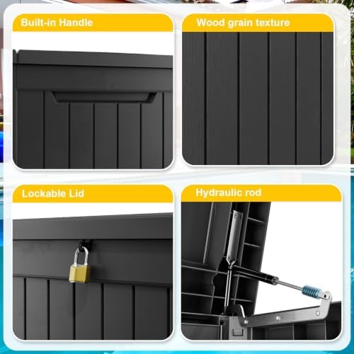 280gal outdoor storage box waterproof lockable deck box, side view