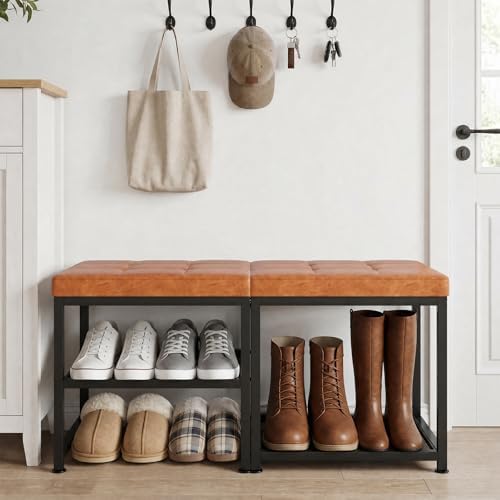 dreamdashio set of 2 small shoe storage benches shown in use