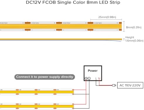 COB LED Strip Purple DC12V High Density 480LEDs/m Light 16.4FT | Dimmable Flexible Uniform Bright Cuttable CRI90+ 8MM Width Cob LED Tape for Cabinet Indoor Decor(No Adapter/Controller)