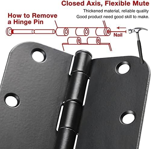2 Pack Rounded Matte Black Door Hinges 3.5 Inch Interior Room Hardware 3 1/2" - Image 6
