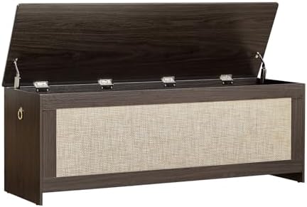 51.2"storage chest large,wooden rattan storage bench,obsidian black, close-up detail