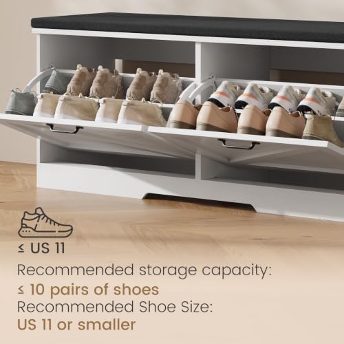 farmhouse shoe storage bench with seat cushion &, front angle view