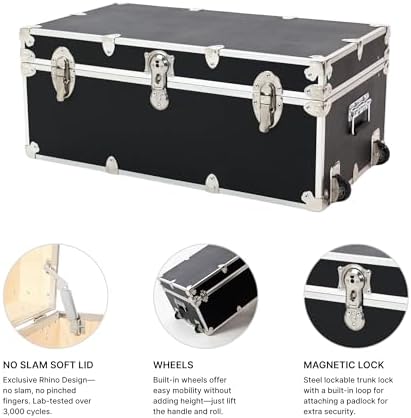 rhino large essential trunk with wheels, camp footlocker, side view