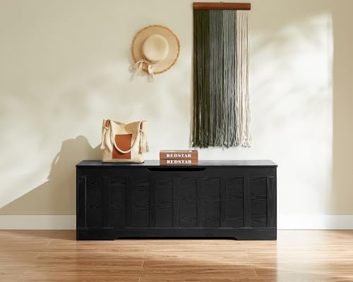 vankiley 51.2" storage chest extra large,wooden storage bench,black shown in use