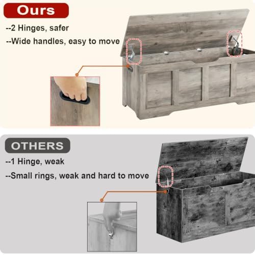 timberer 47.2" storage chest extra large storage bench showing dimensions