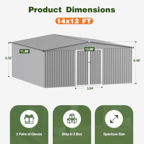 12 ft outdoor storage shed, heavy-duty galvanized steel shown in use