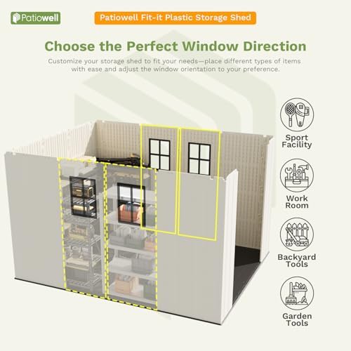 patiowell 8x10 ft resin outdoor storage shed with showing dimensions