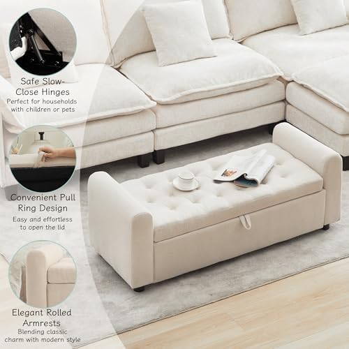 ottoman with storage, tufted storage bench for bedroom on a desk or shelf
