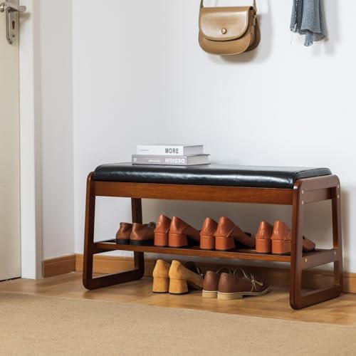 sobibo solid wood shoe rack bench with flip-top, side view