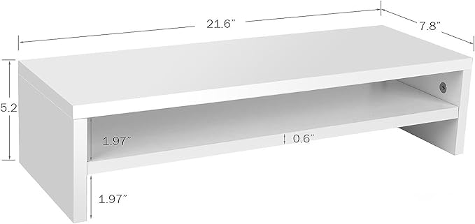BEYGORM Monitor Stand Riser White, 21.6 inch 2 Tiers Wood Desk Shelf Computer - Image 3