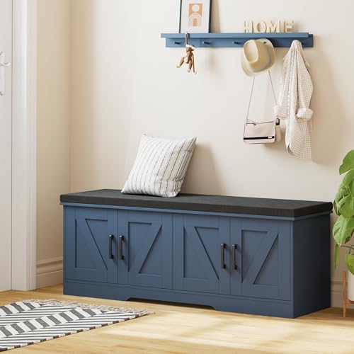 homsho farmhouse shoe storage bench with 4 barn shown in use
