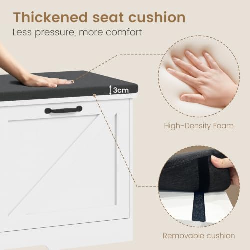 farmhouse shoe storage bench with seat cushion &, view 9